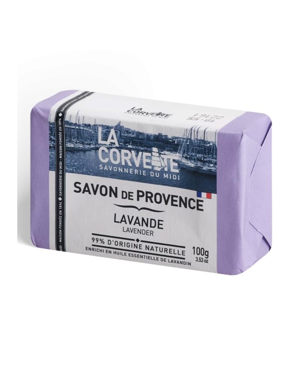 La Corvette Organic Lavender Soap 100g - Provence Soap with 100% Plant-Based Oils and Lavender Scent