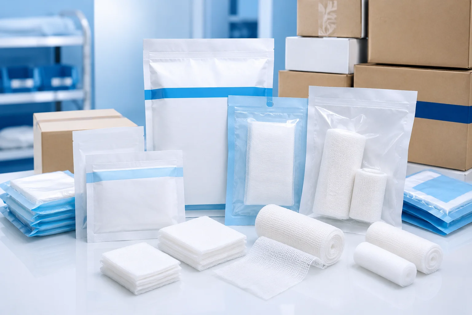 sterile medical supplies on white backdrop